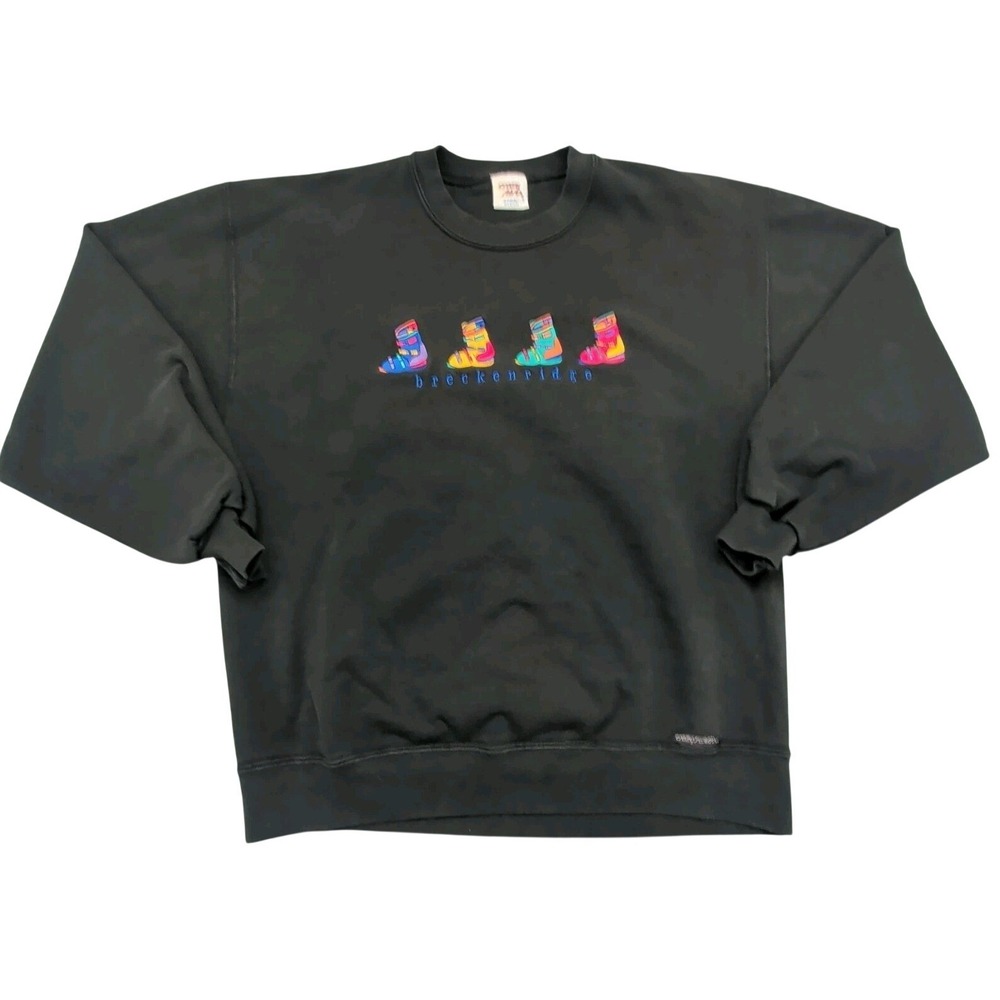 VTG Crazy Shirt Hawaii Men's Sz Medium Black Breckenridge Ski Boot Embroidered